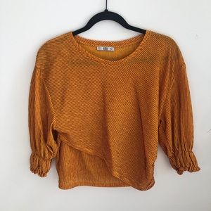 Striped cinched sleeve blouse